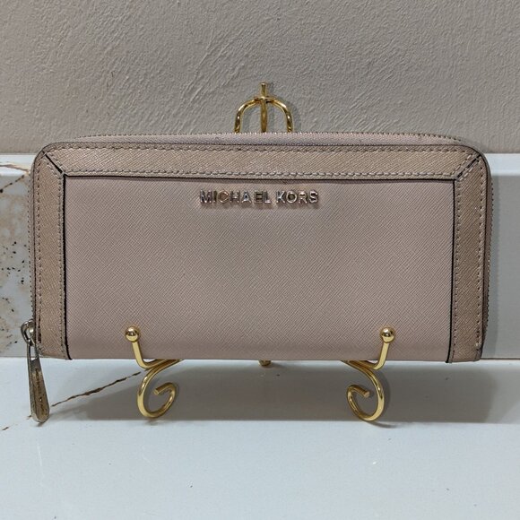 Michael Kors long wallet, EUC. Metallic edges and interior, beige exterior. - Picture 1 of 7